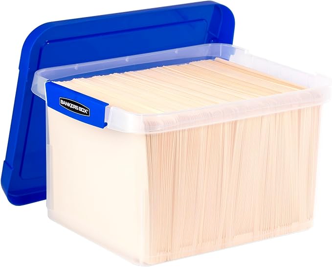 Bankers Box Heavy-Duty Plastic File Box, Letter/Legal | Protect letter/legal files in a heavy-duty plastic box with hanging rails built for durable, grab-and-go storage. - Image 2