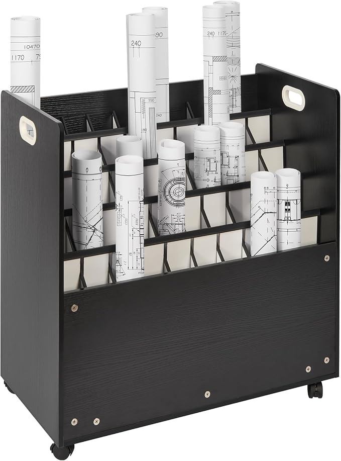 VEVOR Mobile Storage Cart, 50 Slot Wooden Roll File Organizer for Construction Plans, Maps, Posters, Architectural Blueprints - Home, Office, School by VEVOR