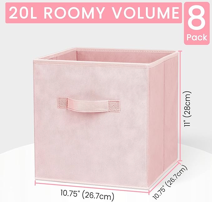 Storage Cubes - 11 Inch Heavy Duty Fabric Storage Bins for Shelves Closet, Cube Organizer - 8 Pack Collapsible Cube Storage Bins Baskets for Organizing Clothes Blankets Toys (Pink) - Image 2