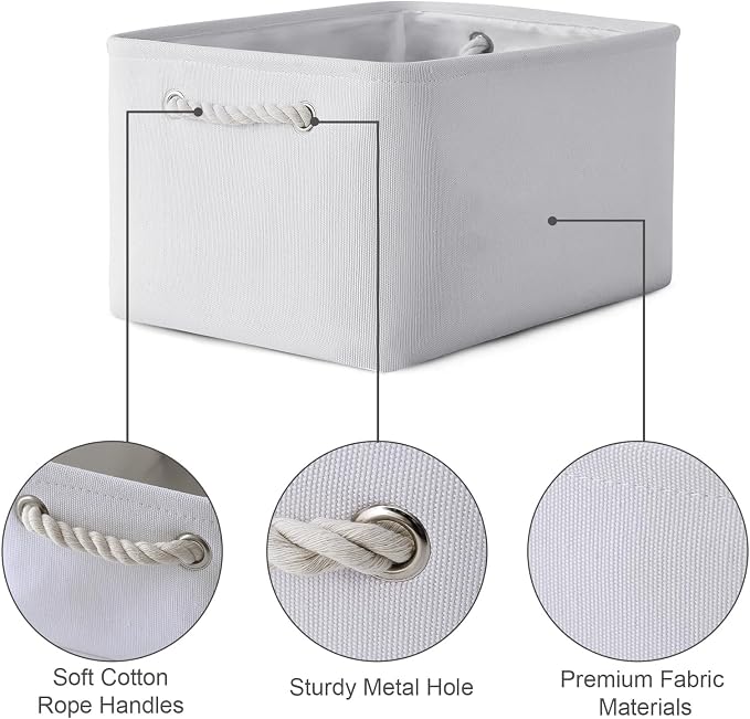 Storage Basket for Gifts Empty - Large 3 Pack 15.7x11.8x8.2 inch Storage Basket for Organizing with Handles, Canves Storage Bins for Organizer Closet Toy Cubes Gift (White) - Image 6