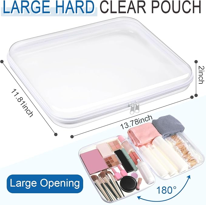 Sanwuta 6 Clear Hard Zipper Case,White,13.78 X 11.81 X 2 Inch | Pencil Case Pouches ,Makeup Bag,Plastic Toiletry Diaper Bag ,Travel Toy Storage,Waterproof Organizer Bins - Image 2