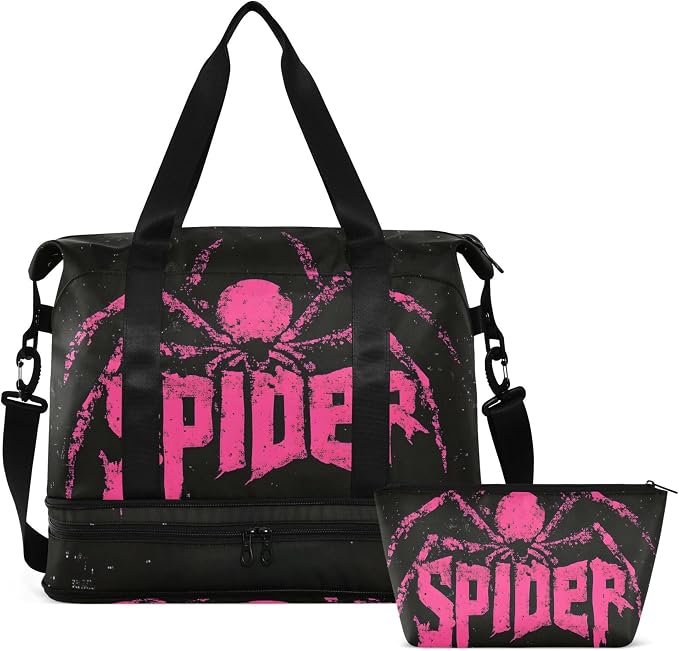 Travel Duffel Tote Bag Spider Sports Duffel Bag with Wet Pocket Weekender Overnight Bag for Women Men Gym Bag, Carry On Bag Hospital Bag for Labor and Delivery by MNSRUU