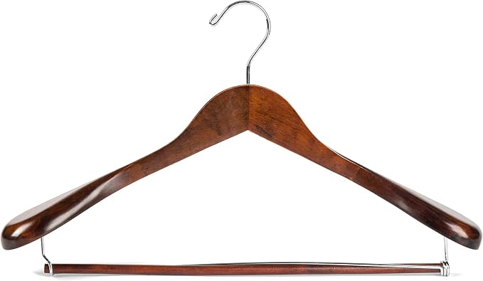 Luxury Wide Shoulder Wooden Hangers 2 Pack, with Locking Bar, Smooth Retro Finish Wood Suit Hanger Coat Hanger for Closet, Holds Up to 20lbs, 360° Swivel Hook, for Jacket, Dress Heavy Clothes Hangers - Image 6