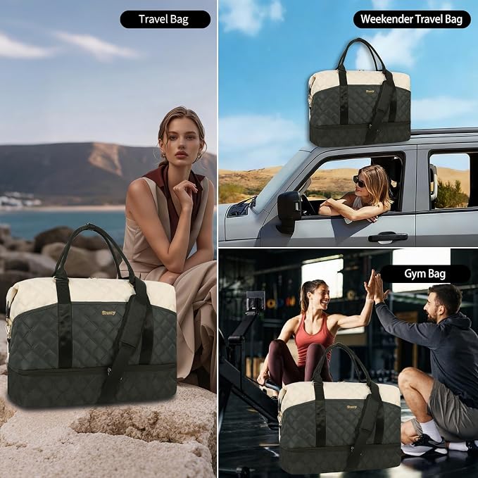 Weekender Bag, Large Travel Duffel Bag for Women, Carry on Overnight Bag with Shoe Compartment and Toiletry Bags - Image 6