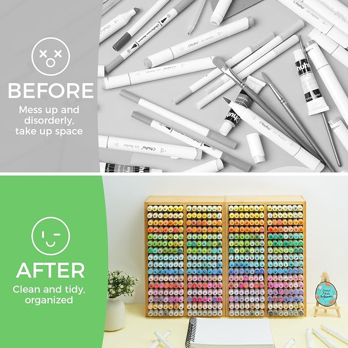Ohuhu Bamboo Marker Organizer Hold 224 Markers for Honolulu Oahu Series | Markers Pens Pencils Stationary Organizer Holder Desktop Storage with 32 Compartments for Classroom Office Decor Home - Image 5