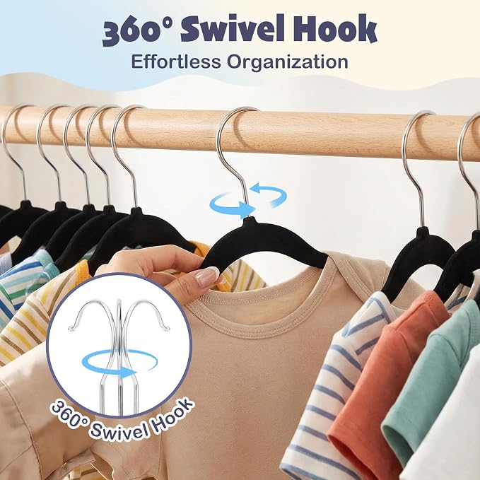 HOUSE DAY 11 Inch Black Velvet Baby Hangers 20 Pack, Premium Kids Hangers | Hanger for Children Infant & Toddler Clothes, Durable Non Slip Baby Felt Hanger for Closet, Ideal for Everyday Use - Image 8