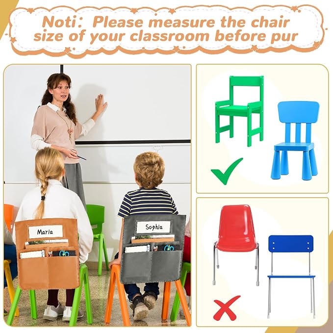 gisgfim 12 Pcs Chair Pockets for Classroom 16.7 x 19.3 Inch s with Name Tag Chairback 3 Pockets Chairs Seat Back Organizer for Elementary School Daycare Home Supply (Earth Color) - Image 6