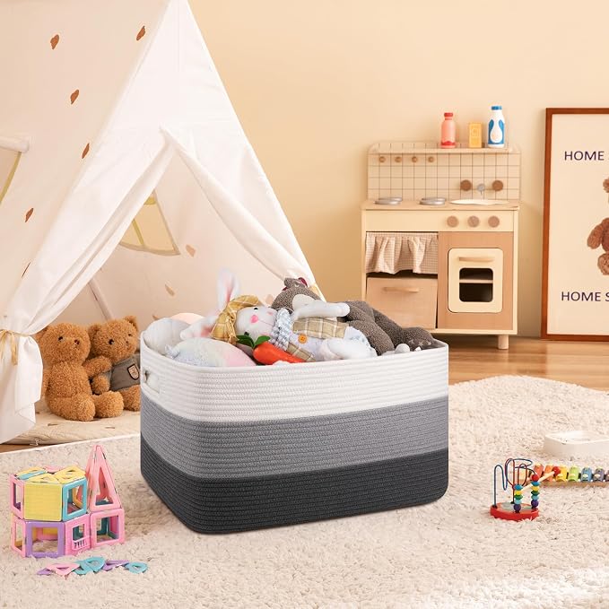 OIAHOMY Blanket Basket Laundry Basket Dog Toy Basket 75L Dark Grey | Large Storage Basket,Baby Basket,Toy Storage,Woven Rope Basket for Blankets,Blanket Storage for Living Room - Image 8