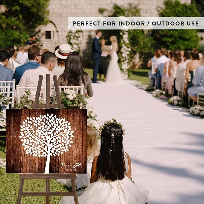 Andaz Press Custom Large Canvas Wedding Guest Book Alternative, 16 x 20 Inches, Rustic Wood Tree Signature Horizontal Personalized Sign Our Canvas Guest Book Signs For Wedding Rustic Woodland Theme - Image 5
