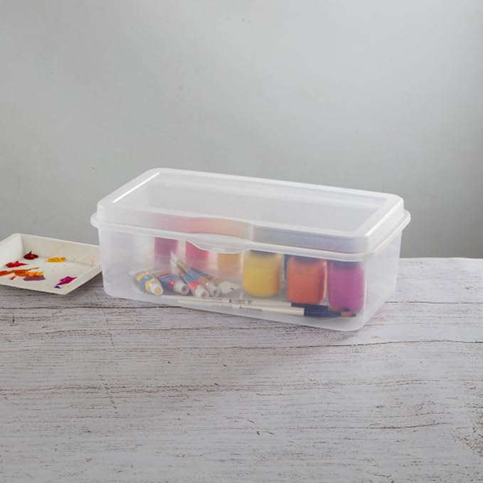 Sterilite 18-Pack FlipTop Stackable Rectangular Storage Bin with Hinging Lid, Clear | Bin with Hinged Lid, Stackable Multipurpose Organizer for Art & Craft Supplies, Accessories, Photos & CDs, Home or Office Use - Image 4