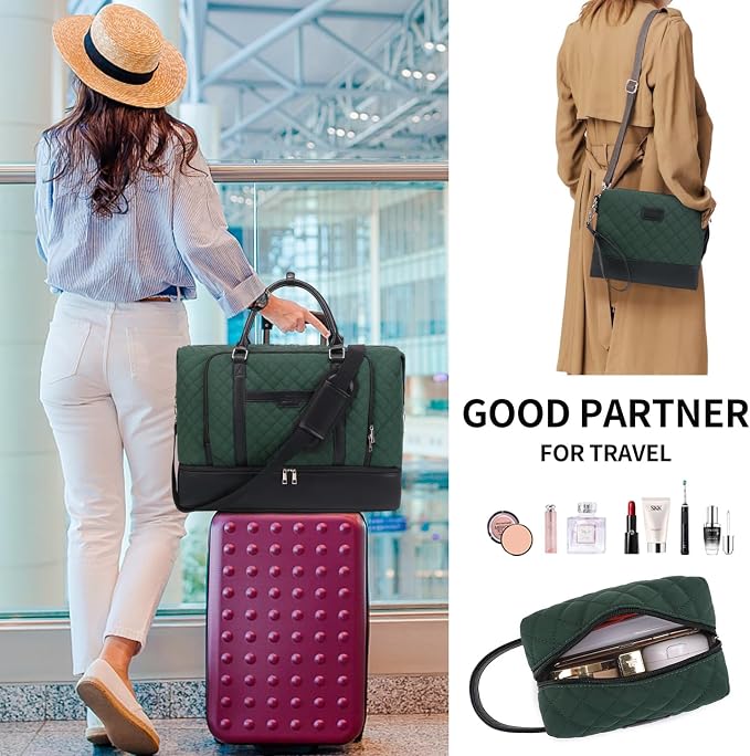 Weekender Bag, Large Travel Duffel Bag for Women, Carry on Overnight Bag with Shoe Compartment and Toiletry Bags - Image 3