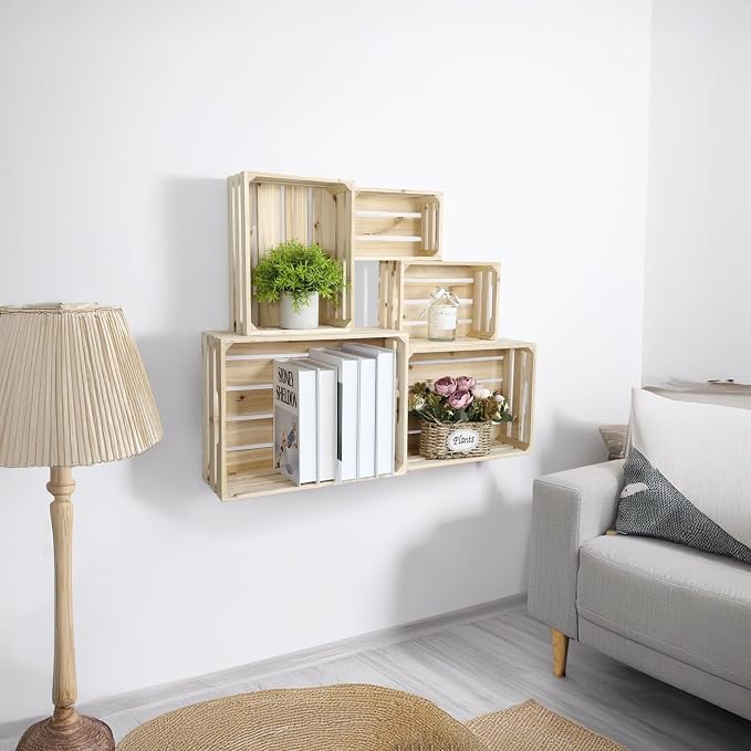 Wooden Crates, Unfinished Set of 5 Large Wood Crates with Handles, Rustic Farmhouse Wooden Crate for Decor, Wedding Birthday Home Party Living Room Kitchen Decoration - Image 7