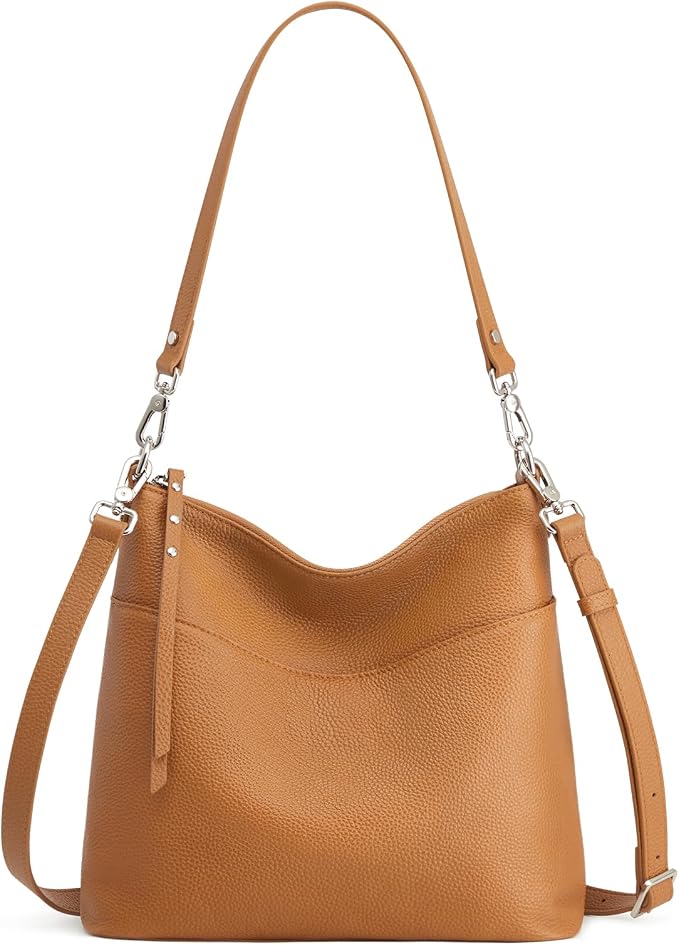 S-ZONE Leather Purses for Women Tote Shoulder Crossbody Bag 2 Straps | Top Grain Leather, Soft, Medium, Bucket Hobo Handbag, Multi Pockets, Vintage Casual, Travel Eveyday Work by S-ZONE