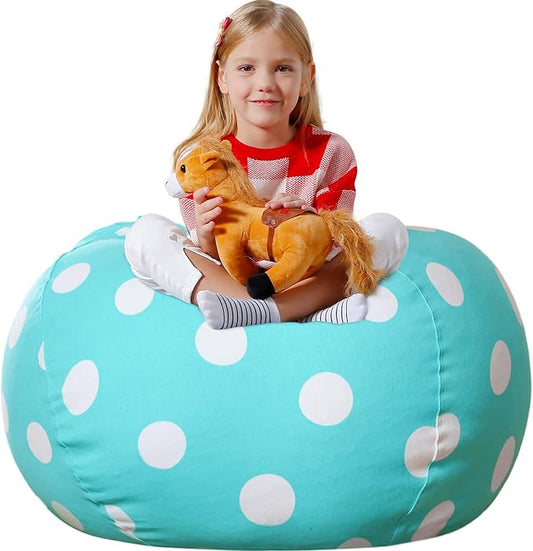 Aubliss Stuffed Animal Bean Bag Storage Chair, Beanbag Covers Only | for Organizing Plush Toys, Turns into Bean Bag Seat for Kids When Filled, Large 38"-Canvas Dot Light Aqua by Aubliss