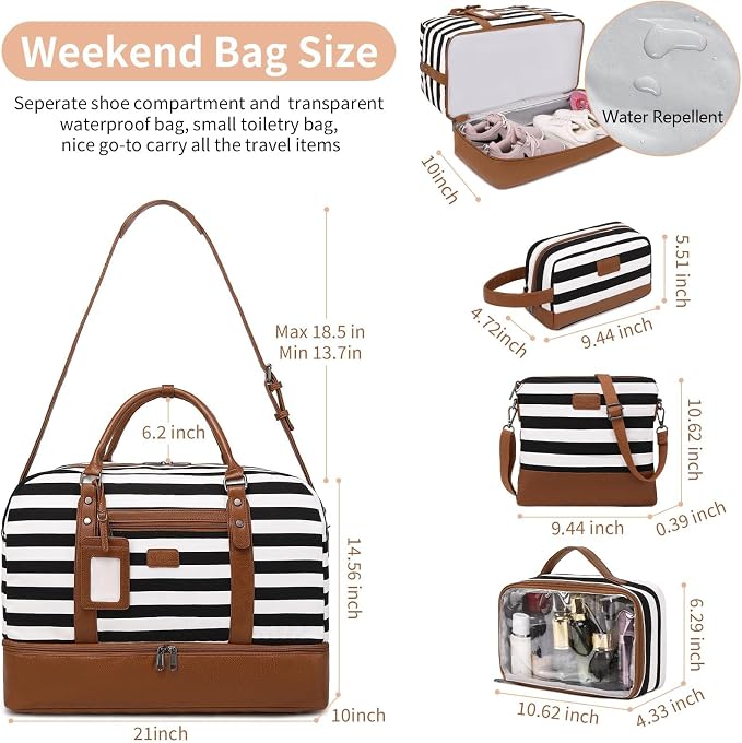 4PCS Weekender Bags for Women Large Overnight Weekend Travel Duffel Bags | Travel Bag Carry-on Tote Hospital Bag with Shoe Compartment Crossbody Toiletry Bag for Travel Business Gym Water Resistant - Image 5