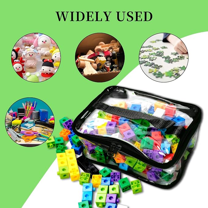 12 Packs Toy Storage Bags with Zipper PVC Waterproof Toy Bags Plastic Storage Organizer Clear Organizing Bags for Board Games Building Blocks Puzzles Small Toys Kids Books Classroom(Black) - Image 5