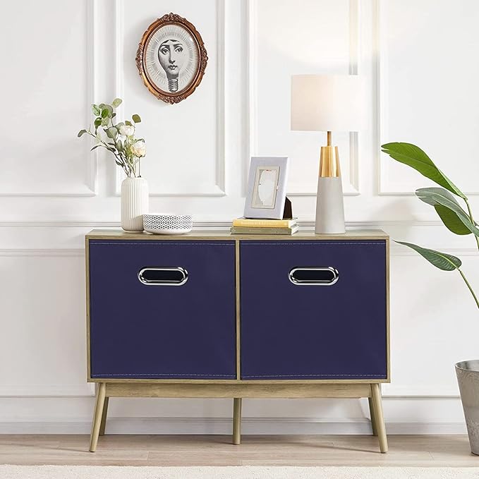 Fabric Cubby Storage Bins，13x13x13 Inches ，Cube Organizer Bins Foldable Storage Bins with Dual Handles Fabric Organizer Bins and Basket Storage Box，Set of 3 ，Navy Blue - Image 4