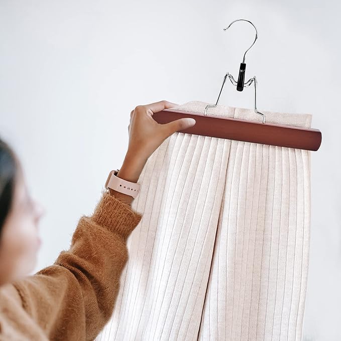 Nature Smile Wooden Non-Slip Pants Skirt Hangers - Smooth Finish Solid Wood Jeans Slack Clamp for Hair Extensions (20 Pack Cherry) - Image 7