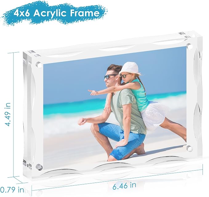 4x6 Acrylic Picture Frame 3 Pack, 10+10mm Thick, Double-Sided Transparent Magnetic Frameless Photo Frame, Desktop Freestanding Display for Office or Home - Image 3