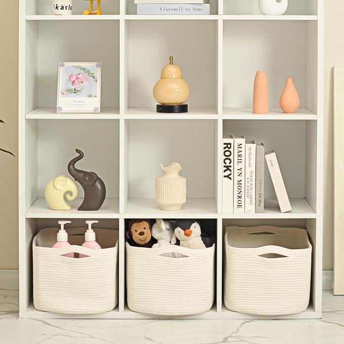 ICERZCZ Large Storage Baskets for Organizing Shelves, Woven Cotton Rope Bins for Baby Nursery Organization, Book Toy Towel Organizer, 17"x13"x9.5", 3 Packs, Off White - Image 5