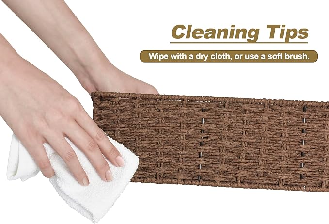 StorageWorks Toilet Paper Basket, Paper Rope Back of Toilet Basket, Walnut | Wicker Basket, Toilet Paper Storage for Back of Toilet Tank, Woven Baskets for Shelves, Wicker Baskets with 3 Compartments - Image 5