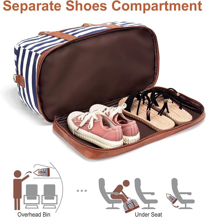 Weekender Bag for Women Canvas Overnight Bag Large Travel Tote Bag Carry on Shoulder Duffle Bag With Shoe Compartment,Perfect for Travel/Daily Use/Birthday Gift … - Image 3