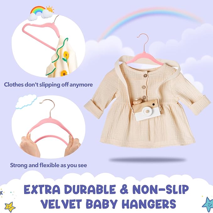 HOUSE DAY Velvet Baby Hangers for Closet, Kids Hangers Velvet 60 Pack, Non Slip Toddler Hanger 11.8 Inch, Durable Childrens Hanger for Newborn Baby Clothes- Blush Pink | Blush Pink Non Slip Toddler Hanger 11.8 Inch, Durable Childrens Hanger for Newborn... - Image 4