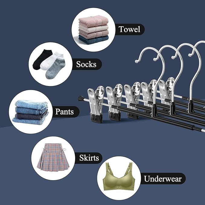 14 Inch Pants Hangers with Clips Skirt Hangers 60 Pack, Black | Non-Slip,Adjustable metal clips,Space-Saving,Heavy duty, for pants/skirt/dress/trousers/jeans/shorts/Clothes,Women,men - Image 4