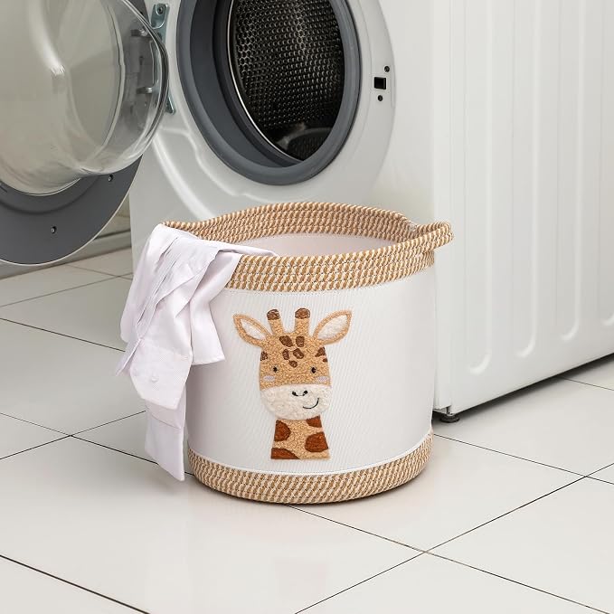 Toy Basket for Baby Laundry Hamper Blanket Baskets Cute Giraffe Nursery Hampers Toy Storage Basket, Woven Cotton Rope Nursery Organization Bins For Girls Boys Kids Newborn Gifts Baskets - Image 5