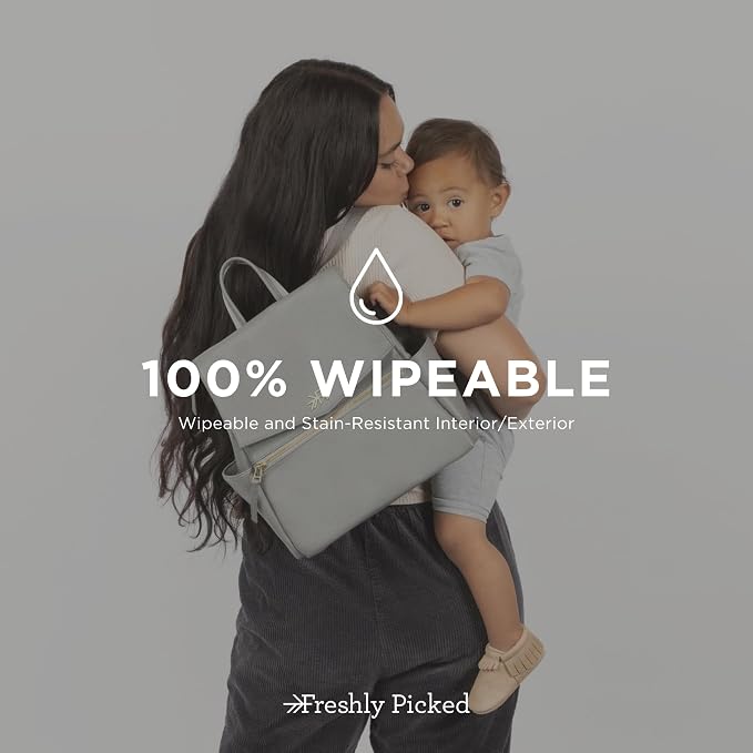 Freshly Picked Mini Diaper Bag II Backpack – Premium Vegan Leather Small Baby Bag without Changing Pad, Compact, Lightweight & Stylish for Moms On-the-Go, Stone - Image 6