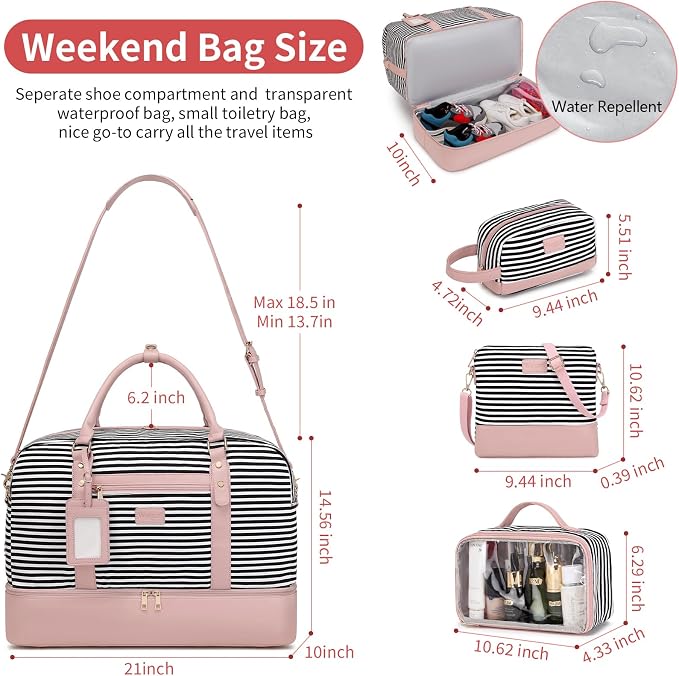 4PCS Weekender Bags for Women Large Overnight Weekend Travel Duffel Bags | Travel Bag Carry-on Tote Hospital Bag with Shoe Compartment Crossbody Toiletry Bag for Travel Business Gym Water Resistant - Image 3