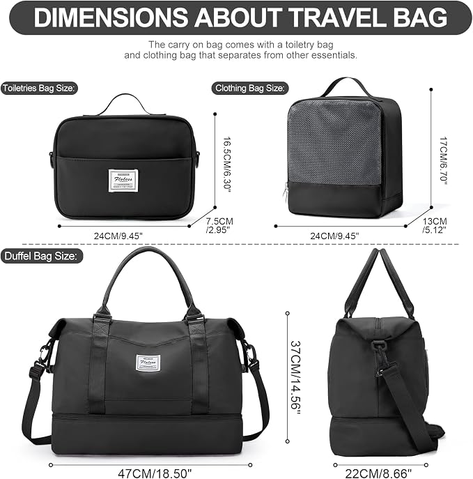 Weekender Bags for Women,Travel Duffle Overnight Bag with Shoe Compartment | Personal Item Carry On Bag,Gym Bag,3 Pcs Set - Image 3