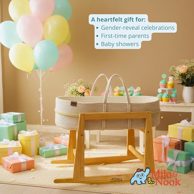 Milo & Nook Baby Changing Basket with Pad & Moses Basket Stand – Soft Cotton Nursery Basket, Waterproof Pad & Removable Washable Cover, Complete Changing Station for Newborn - Image 6
