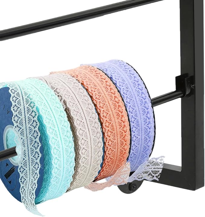 7 Tier Wall Mounted Ribbon Organizer Metal Holder, Black | Holiday/Birthday Gift Wrapping Organizer Storage, Ribbon Storage Rack for Craft Cake Shop Flower Store, Tie Scarf Rack - Image 4
