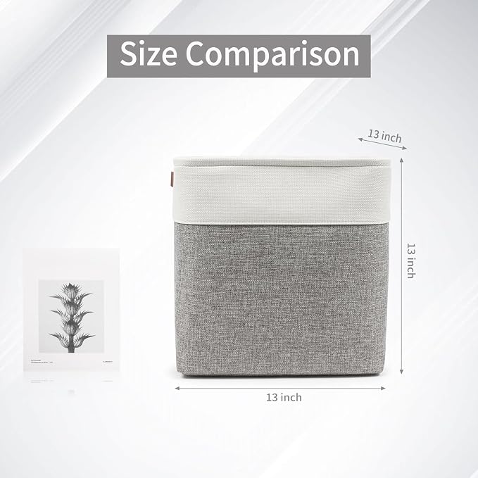 13x13 Cube Storage Bins, Collapsible Fabric Storage Box, 4 Pack Closet Baskets with Handles for Organizing, Shelf, Toys, Clothes, Home, Office, Nursery (Grey&White) - Image 5
