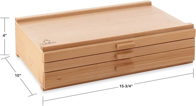 7 Elements 3 Drawer Wooden Artist Storage Supply Box for Pastels, Pencils, Pens, Markers, Brushes and Tools - Image 3