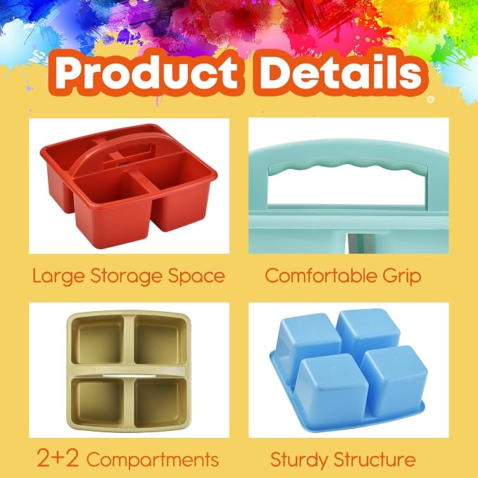 ALINK Plastic Classroom Caddy Organizer with Handle, 6-Pack 4 Compartments | Teacher Supply Storage Caddy for Classroom, Table, Desk, Office, Art Crafts - Macaroon - Image 3