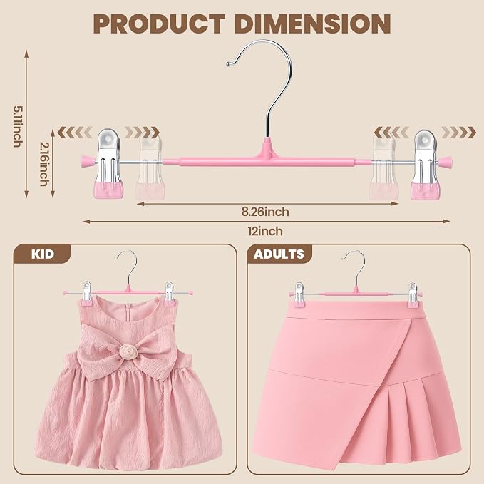 HUADYMEET 12 Inch Heavy Duty Pants Skirt Hangers with Clips,Pink,30 Pack | Metal,Space Saving,Adjustable,Hanger for Jeans Shorts Clothes Slacks Trousers,For Adult Men Women Children, Non Slip - Image 2