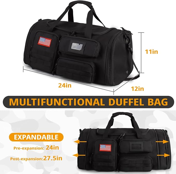 Expandable Gym Bag for Men,Tactical Large 3-in-1 Travel Duffle Backpack Bag | Water-Resistant Sports Bag With Shoes Compartment,Multi-Functional Travel Duffel Bag For Weekend, Overnight, Workout,Camping - Image 7