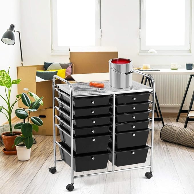 Moccha 12-Drawer Rolling Storage Cart - Utility Cart on Wheels with Lockable Casters for Craft Art Supply Paper Salon, Mobile Drawer Carts for Classroom Teacher School Office - Image 2