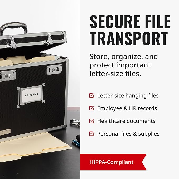 Vaultz File Organizer Storage Box, Letter Size, 14 x 7 x 12.19 In, Black | Locking storage tote with dual combination locks, keeps office documents secure and organized for filing needs - Image 4