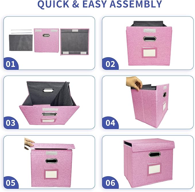 2 Pack Hanging File Folder Box with Lid, Durable Letter Size Filing Storage Box, Sturdy File Holder with Cardboard Support PVC Rails for Office Home Organizer, Pink - Image 6