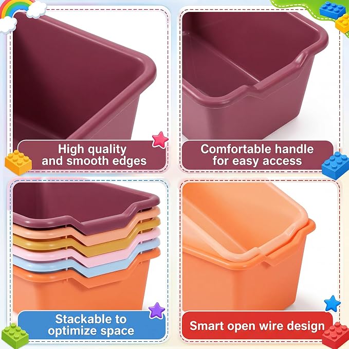 Funrous 72 Pack Plastic Cubby Bins for Classroom, Stackable Storage Bins with Rainbow Labels and Handles Cubby Organizer Containers for Teacher Supplies Home Office Daycare and Playroom (Orange) - Image 3