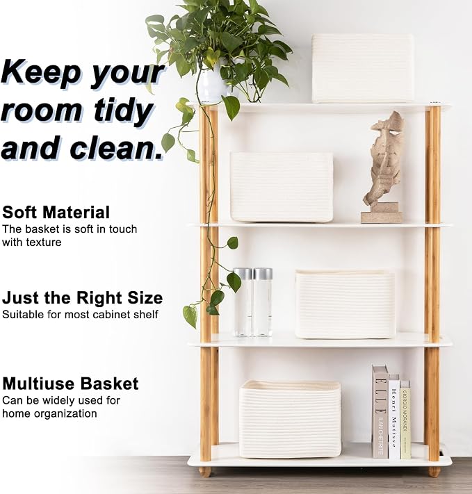 4 Pack Storage Baskets for Organizing, Woven Baskets for Shelves - Perfect for Toys, Books, Towels, and Clothes, Durable Gift Basket Bins Toy Storage, 12.7''L x9''W x7.8''H, White - Image 2