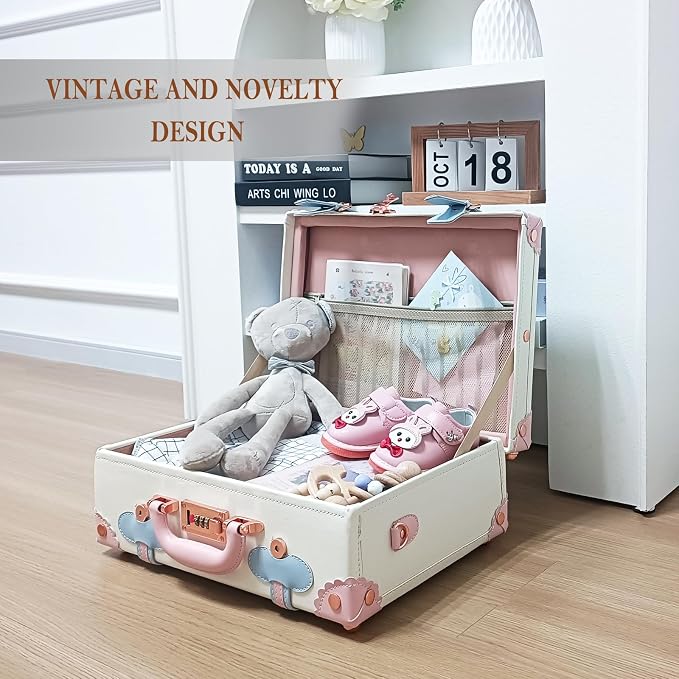 Unitravel Baby Keepsake Case, 16" Handmade Memory Storage Box, Newborn Keepsake Box, Vintage Suitcase for Baby Shower, Baptism, Naming Ceremony or Birthday (cream white) - Image 4