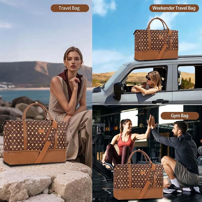 Weekender Bag, Large Travel Duffel Bag for Women, Carry on Overnight Bag with Shoe Compartment and Toiletry Bags - Image 6
