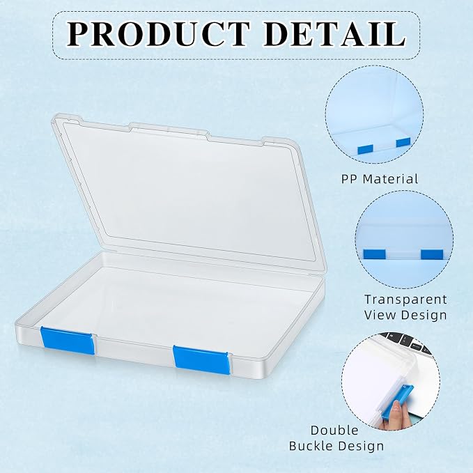 6 Pcs Clear Paper Storage Box,12.4 x 9.84 x 1.18 Inches,Blue | A4 Plastic File Box Document Paper Organizer Storage Board Game Project Cases Containers with Buckle for Craft, Magazine - Image 3