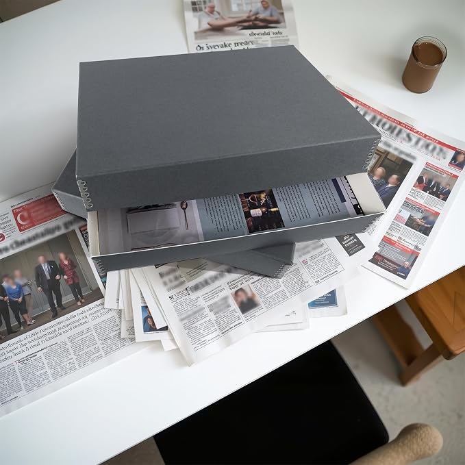 Lineco, Archival Newspaper Preservation Storage Box, 18''x13''x3'', Gray | Drop Front Design with Metal Edge, Acid-Free File Organizer, Preserve Photos, Documents, Scrapbook, Magazines, Negatives - Image 6