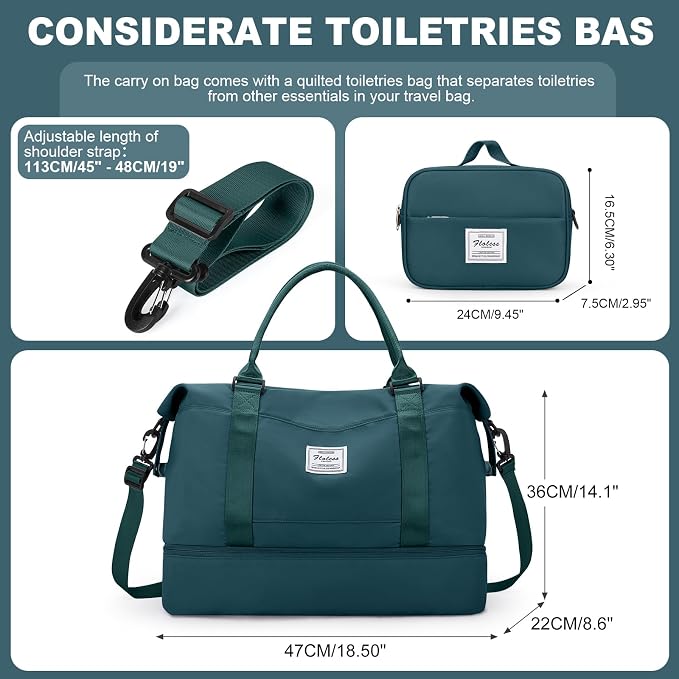 Weekender Bags for Women, Travel Duffel Bags with Shoe Compartment,Personal Item Travel Bag for Airlines, Carry on Overnight Tote Bag for Women with Toiletry Bag, Peacock Blue - Image 3