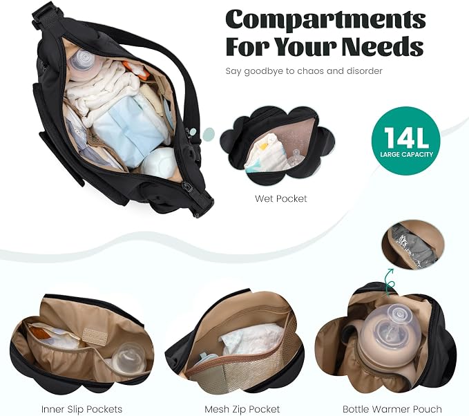 14L Puffer Diaper Bag Tote, Large Capacity Travel Diaper bags, Crossbody Hospital Bag for mom - Image 2
